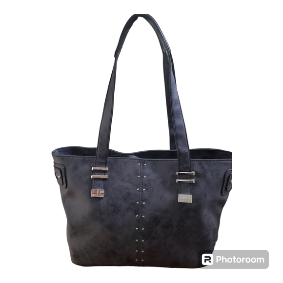 Rosetti Gray Shoulder Bag with Rivets and Stitch Detailing EUC - Picture 1 of 14
